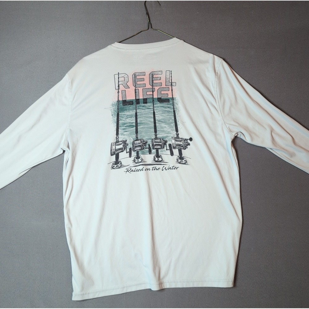 Reel Life Mens M Fishing Shirt Long Sleeve Performance UV Graphic Gray 26343